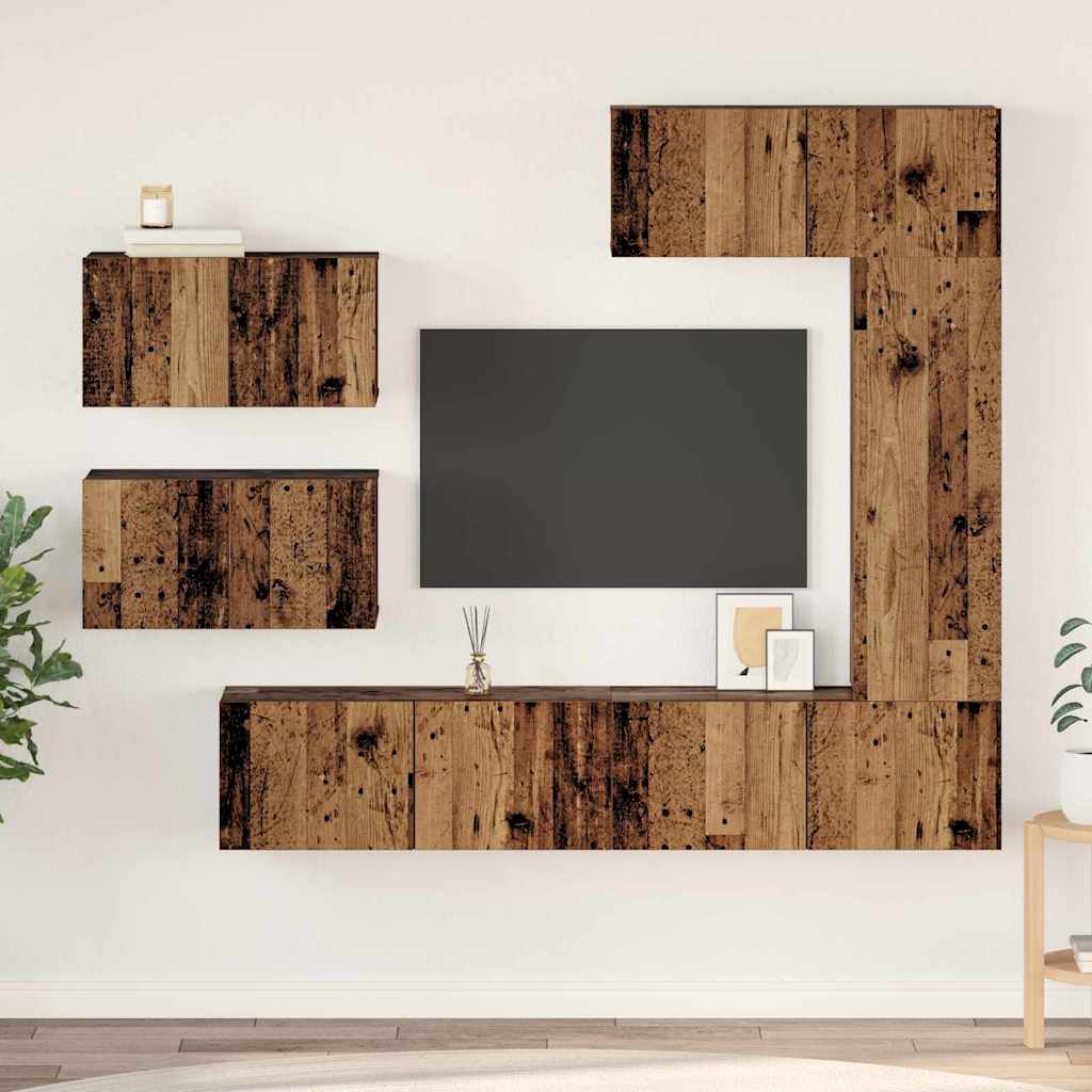 TV Cabinet Set Wall-mounted 6 pcs Old Wood Engineered Wood