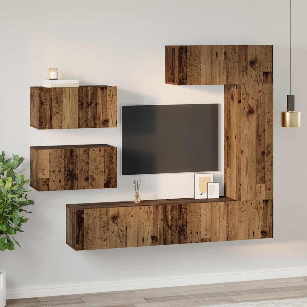 TV Cabinet Set Wall-mounted 6 pcs Old Wood Engineered Wood