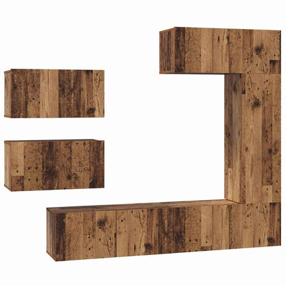 TV Cabinet Set Wall-mounted 6 pcs Old Wood Engineered Wood