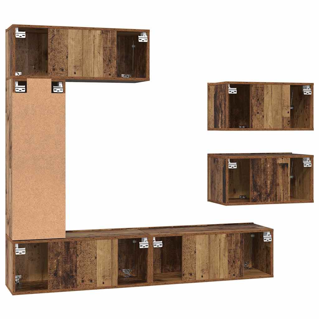 TV Cabinet Set Wall-mounted 6 pcs Old Wood Engineered Wood