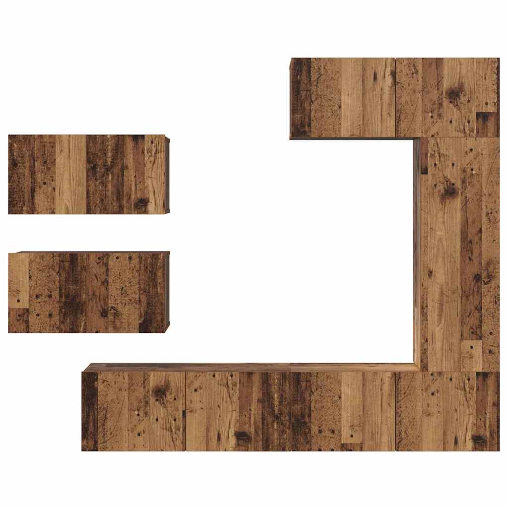 TV Cabinet Set Wall-mounted 6 pcs Old Wood Engineered Wood