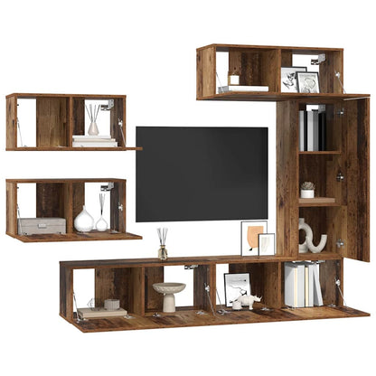 TV Cabinet Set Wall-mounted 6 pcs Old Wood Engineered Wood