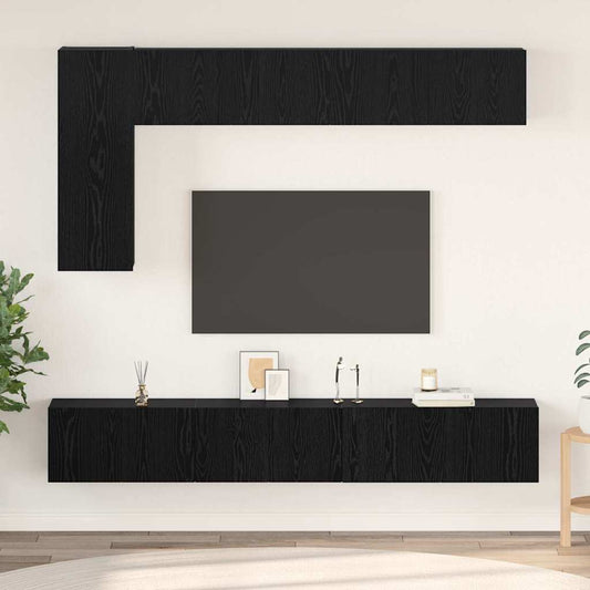 TV Cabinet Set 6 pcs Black Oak Engineered Wood