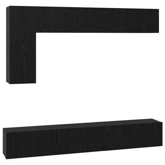 TV Cabinet Set 6 pcs Black Oak Engineered Wood