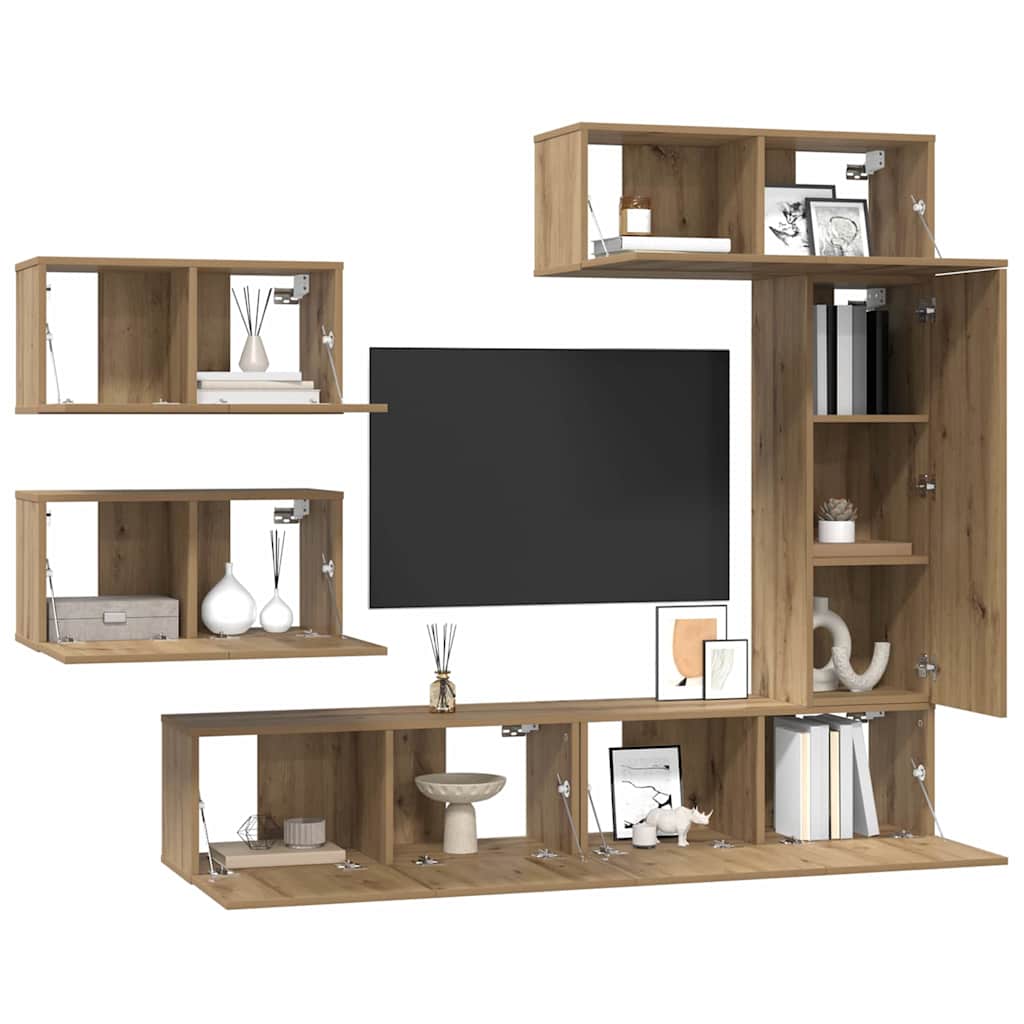 TV Cabinet Set Wall-mounted 6 pcs Artisan Oak Engineered Wood