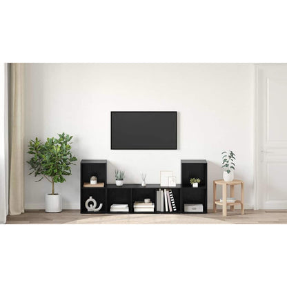 TV Cabinet Set Wall-mounted 3 pcs Black Engineered Wood