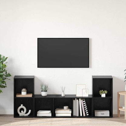 TV Cabinet Set 3 pcs Black Engineered Wood