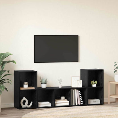 TV Cabinet Set 3 pcs Black Engineered Wood