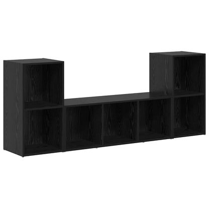 TV Cabinet Set 3 pcs Black Engineered Wood