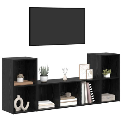 TV Cabinet Set 3 pcs Black Engineered Wood
