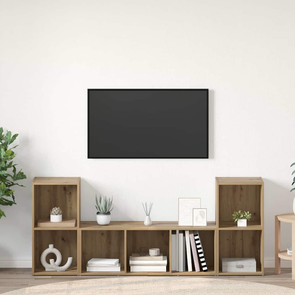 TV Cabinet Set Wall-mounted 3 pcs Brown Engineered Wood