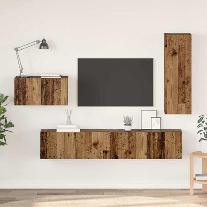 TV Cabinet Set with Drawer 4 pcs Old Wood Engineered Wood