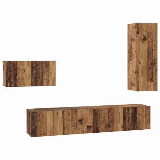 TV Cabinet Set with Drawer 4 pcs Old Wood Engineered Wood
