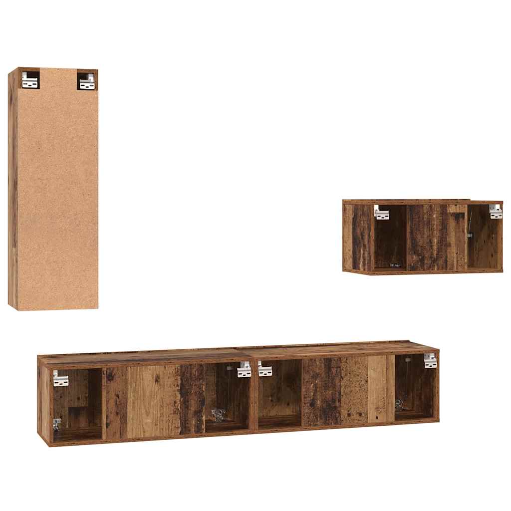 TV Cabinet Set with Drawer 4 pcs Old Wood Engineered Wood