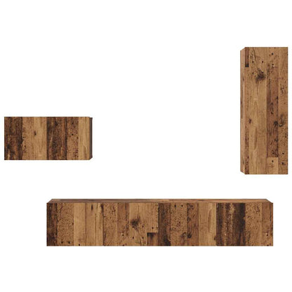 TV Cabinet Set with Drawer 4 pcs Old Wood Engineered Wood