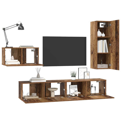 TV Cabinet Set with Drawer 4 pcs Old Wood Engineered Wood