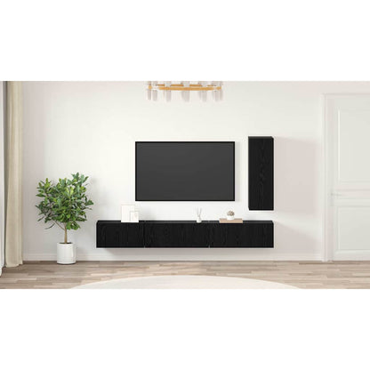 TV Cabinet Set with Drawer 4 pcs Black Oak Engineered Wood