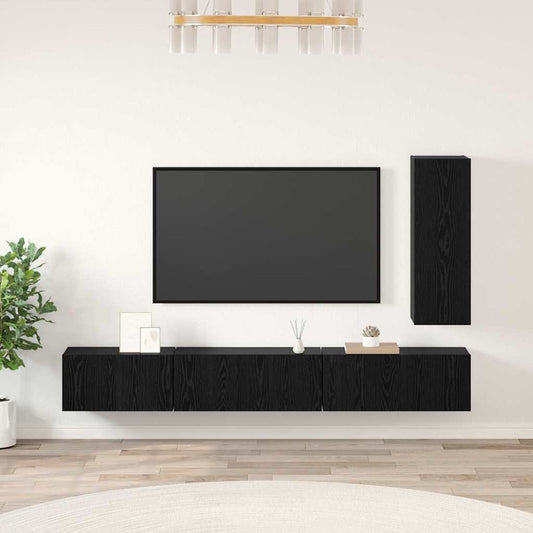 TV Cabinet Set 4 pcs Black Oak Engineered Wood