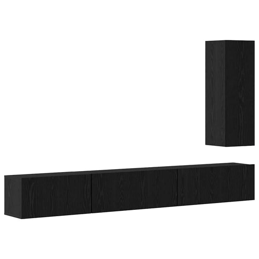 TV Cabinet Set 4 pcs Black Oak Engineered Wood