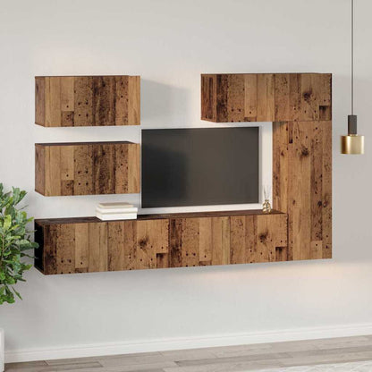 TV Cabinet Set Wall-mounted 6 pcs Old Wood Engineered Wood