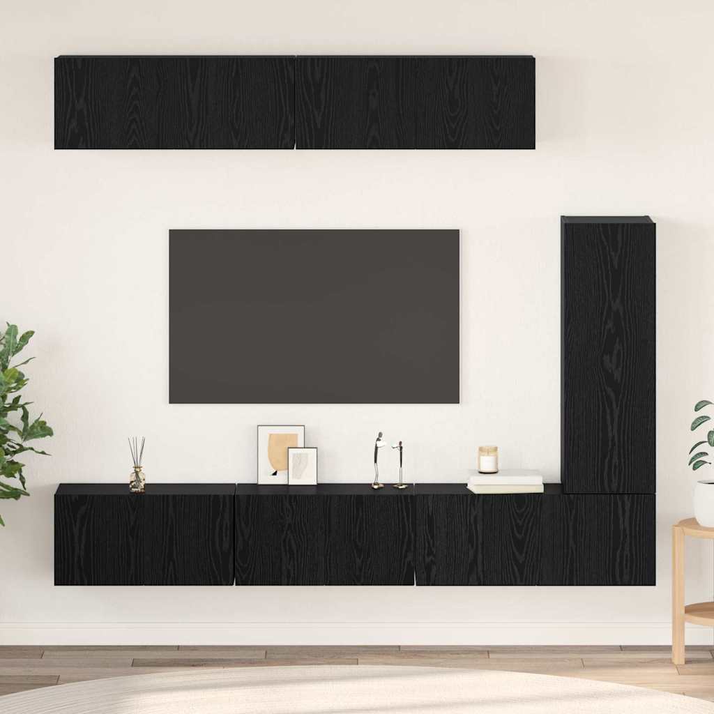 TV Cabinet Set 6 pcs Black Oak Engineered Wood