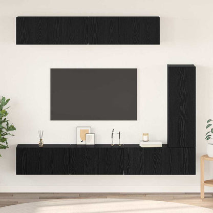 TV Cabinet Set 6 pcs Black Oak Engineered Wood