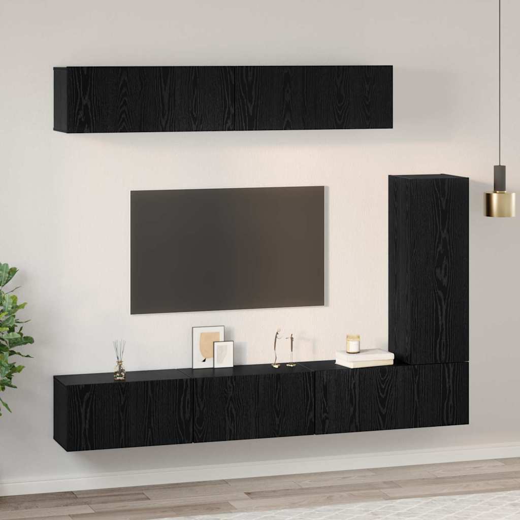 TV Cabinet Set 6 pcs Black Oak Engineered Wood