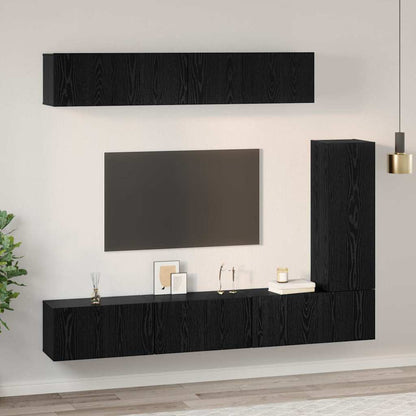 TV Cabinet Set 6 pcs Black Oak Engineered Wood