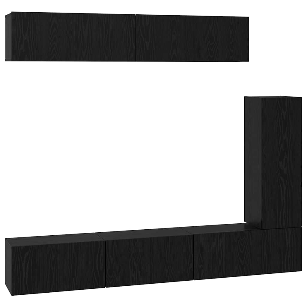 TV Cabinet Set 6 pcs Black Oak Engineered Wood