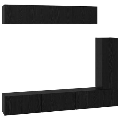 TV Cabinet Set 6 pcs Black Oak Engineered Wood