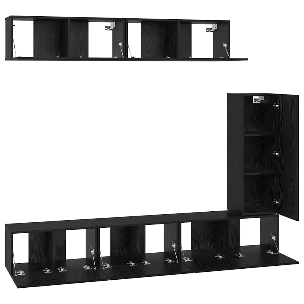 TV Cabinet Set 6 pcs Black Oak Engineered Wood