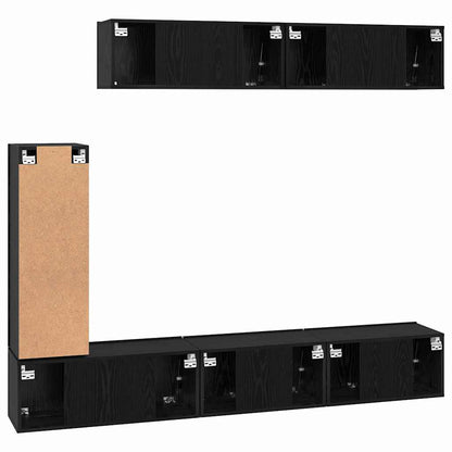 TV Cabinet Set 6 pcs Black Oak Engineered Wood