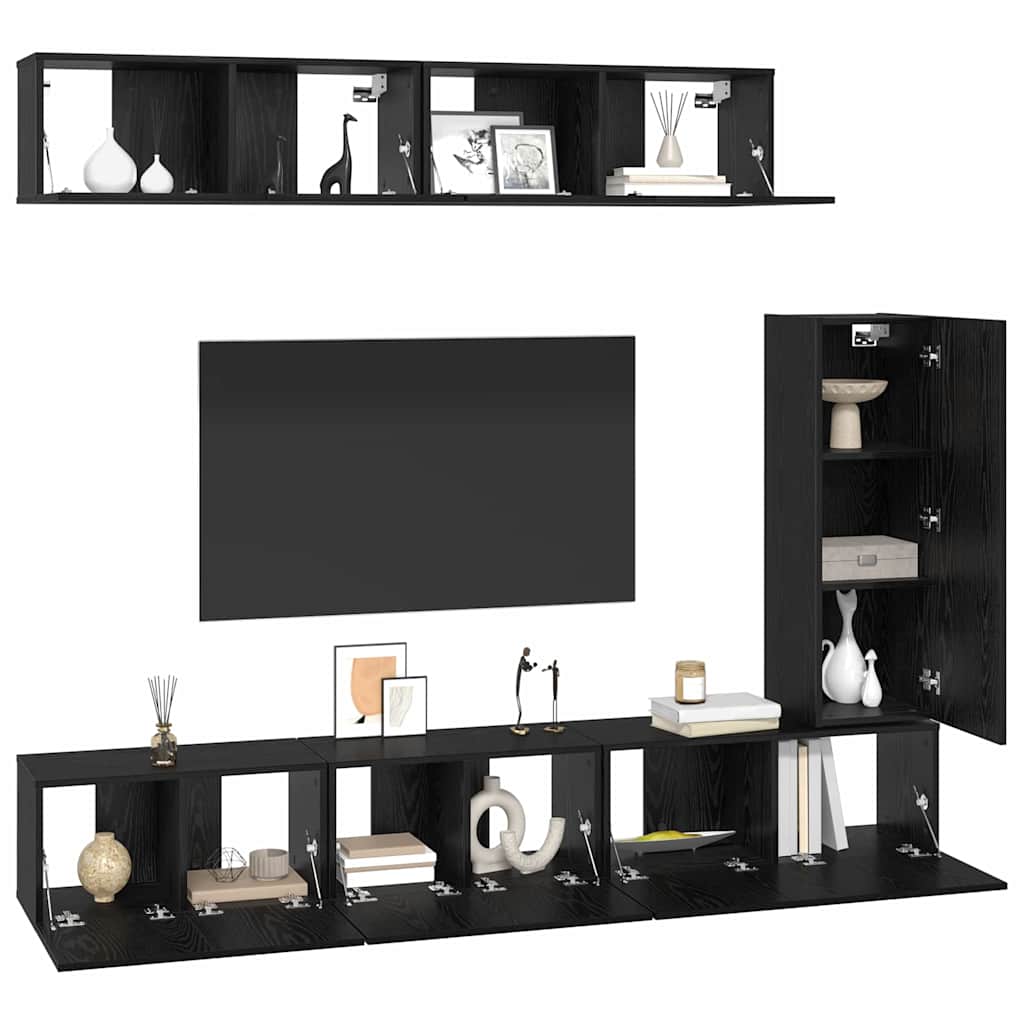TV Cabinet Set 6 pcs Black Oak Engineered Wood
