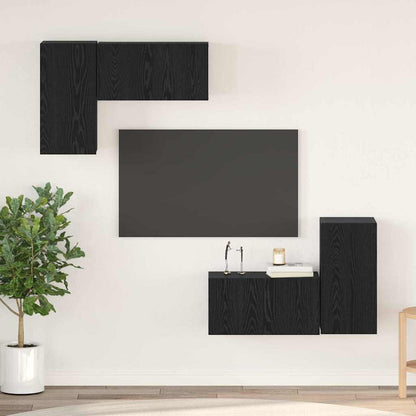 TV Cabinet Set Wall-mounted Black Oak Engineered Wood
