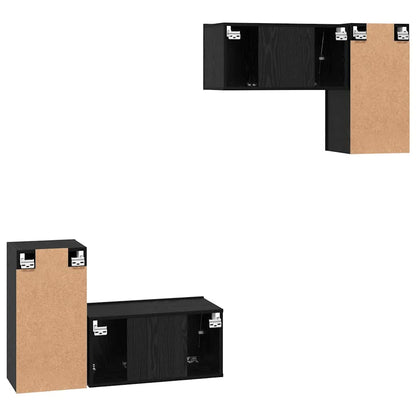TV Cabinet Set Wall-mounted Black Oak Engineered Wood