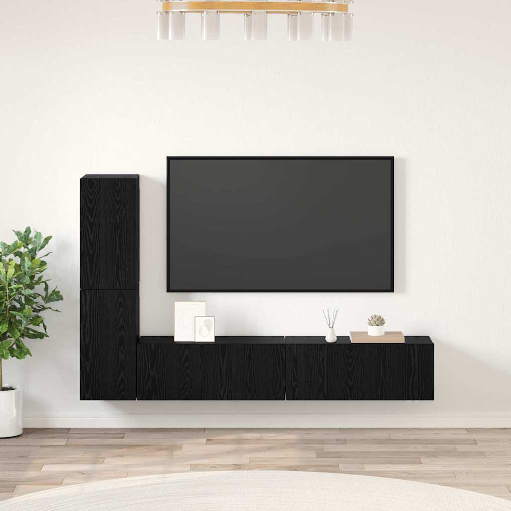 Wall TV Cabinet 2 pcs Black Oak Engineered Wood