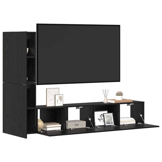 Wall TV Cabinet Wall-mounted 2 pcs Black Oak Engineered Wood