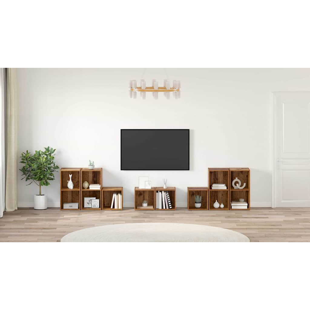 TV Cabinet Set Wall-mounted 8 pcs Old Wood Engineered Wood