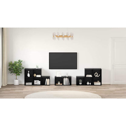 TV Cabinet Set Wall-mounted 8 pcs Black Oak Engineered Wood