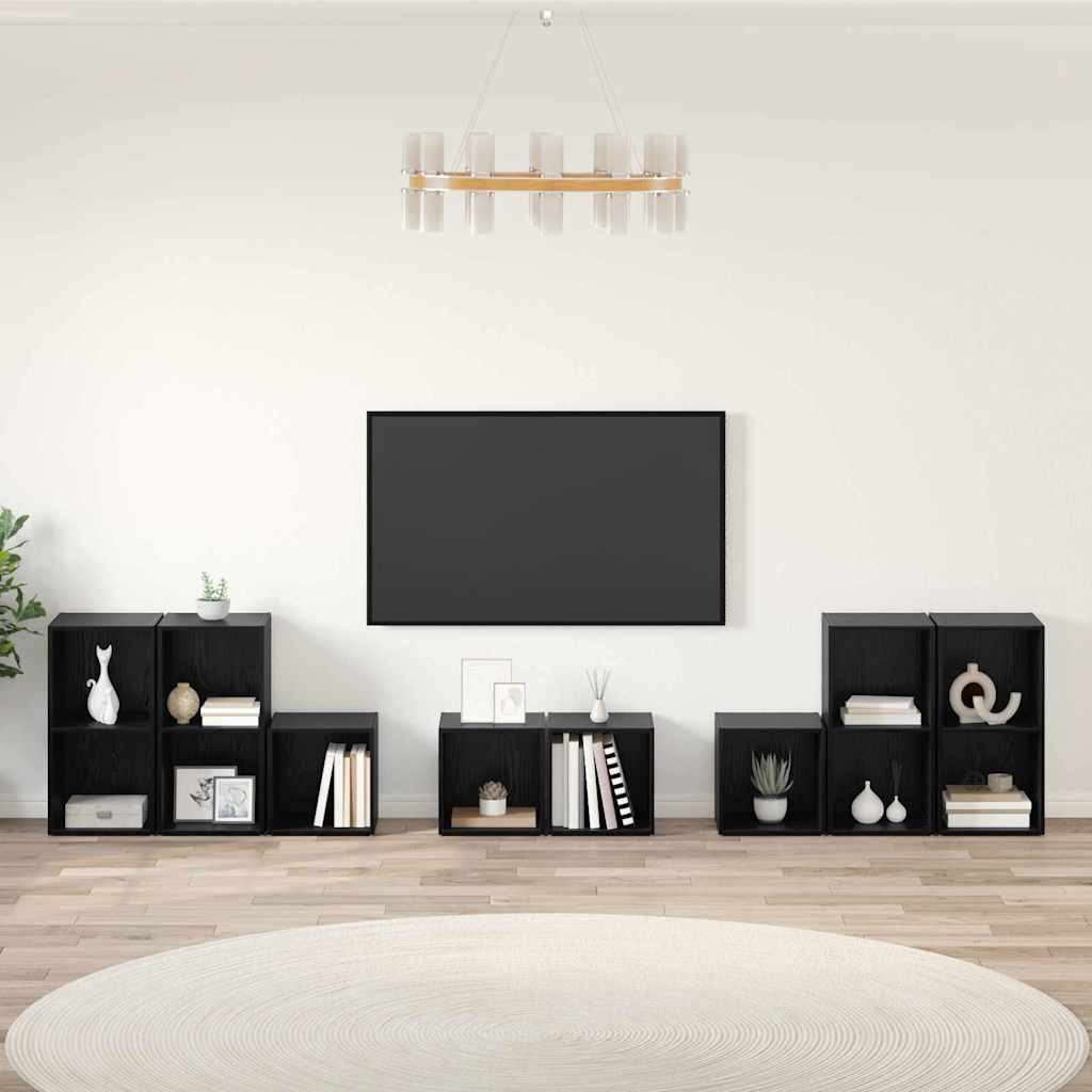 TV Cabinet Set Wall-mounted 8 pcs Black Oak Engineered Wood