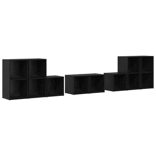 TV Cabinet Set Wall-mounted 8 pcs Black Oak Engineered Wood