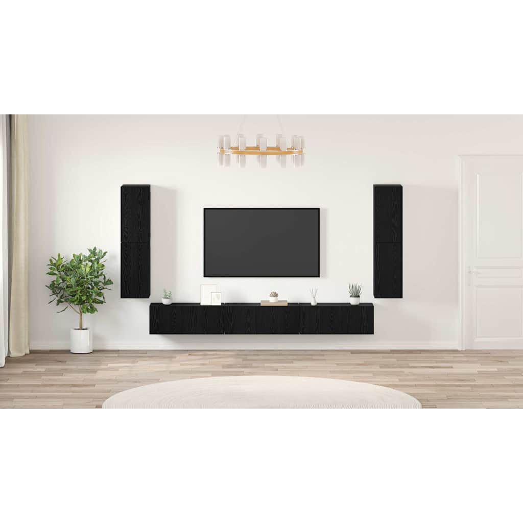 TV Units Wall-mounted 4 pcs Black Oak Engineered wood