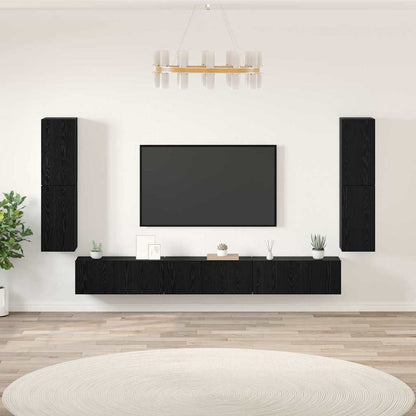 TV Units Wall-mounted 4 pcs Black Oak Engineered wood