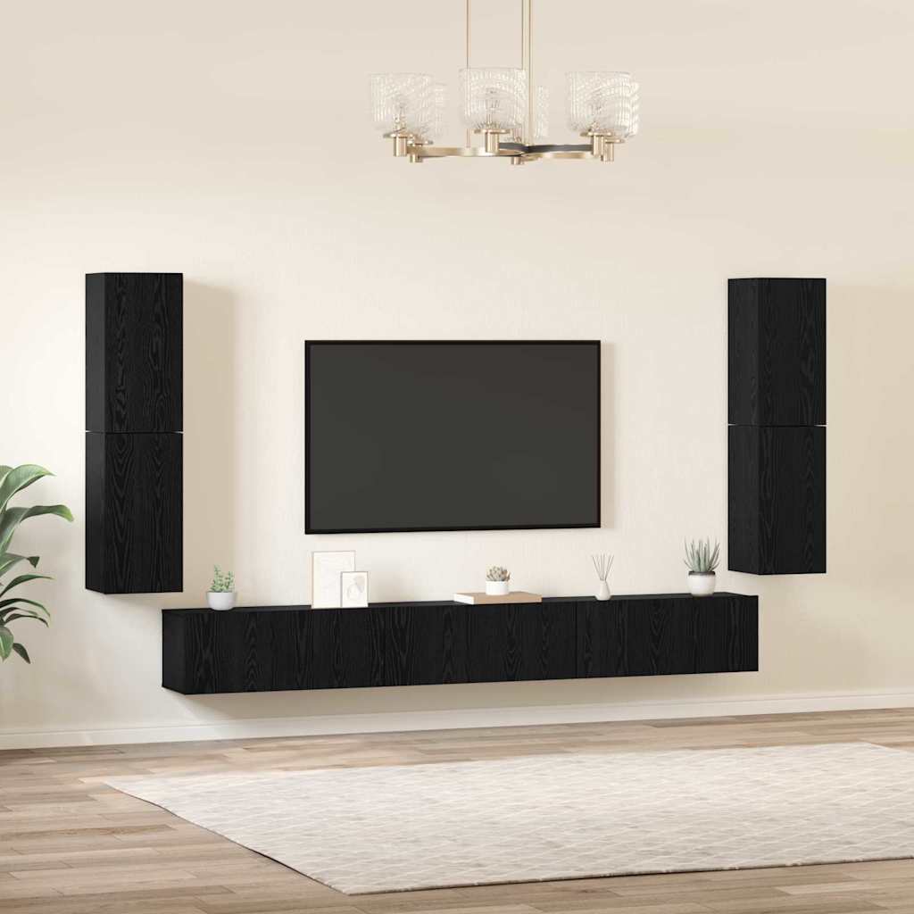 TV Units Wall-mounted 4 pcs Black Oak Engineered wood