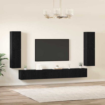 TV Units Wall-mounted 4 pcs Black Oak Engineered wood