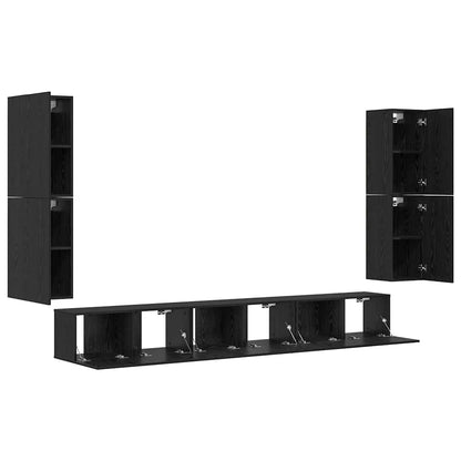 TV Units Wall-mounted 4 pcs Black Oak Engineered wood