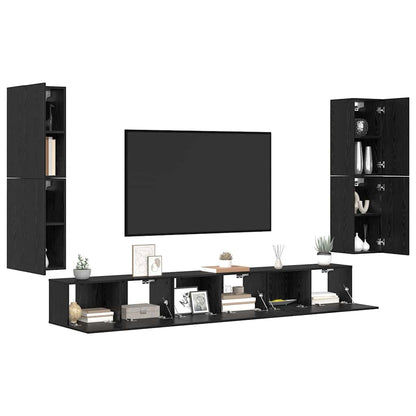 TV Units Wall-mounted 4 pcs Black Oak Engineered wood
