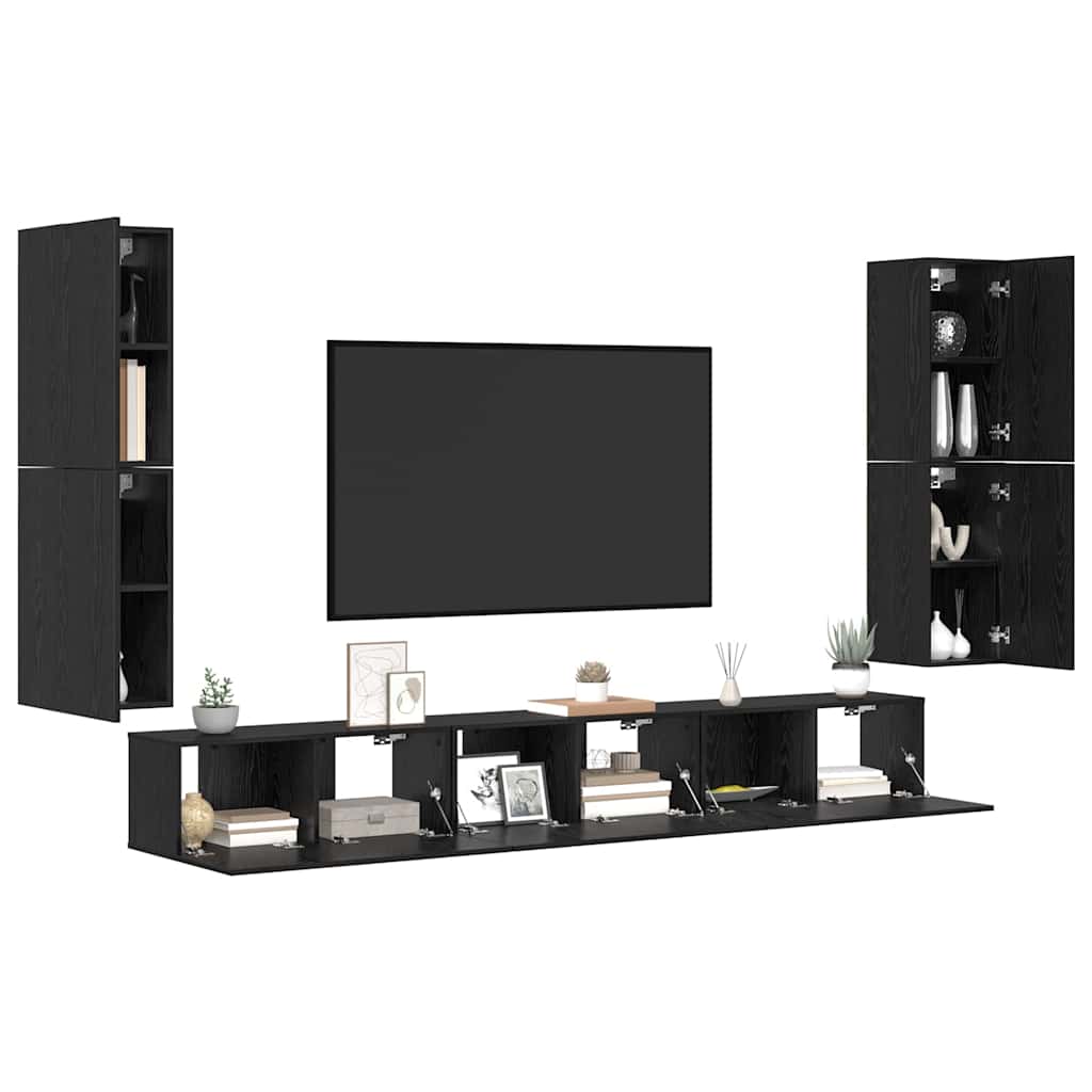 TV Units Wall-mounted 4 pcs Black Oak Engineered wood