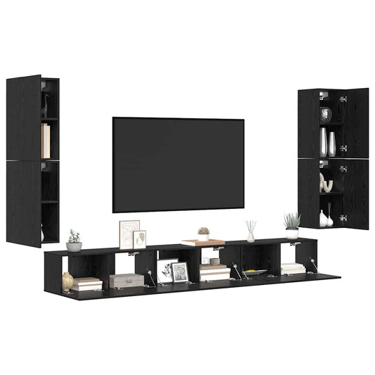 TV Units Wall-mounted 4 pcs Black Oak Engineered wood