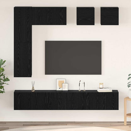 TV Cabinet Set Wall-mounted 8 pcs Black Oak Engineered Wood